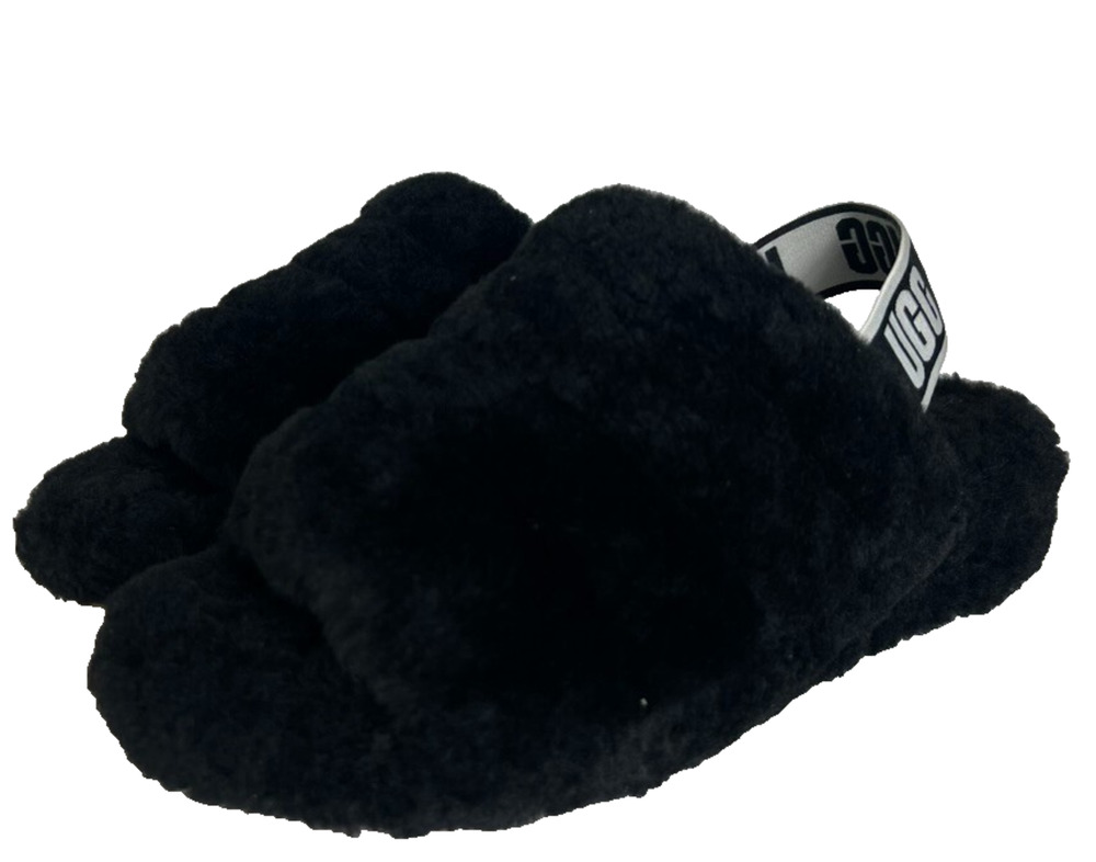 UGG Shoes Slingback Womens Size 7 Fluff Yeah Black Sheepskin Platform